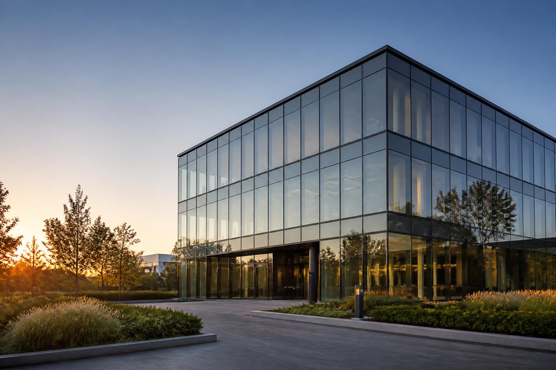 Modern professional office building at dusk